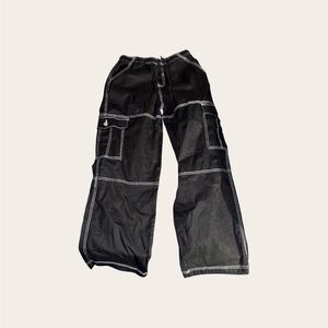 Black Cargo Pants with White Stitching